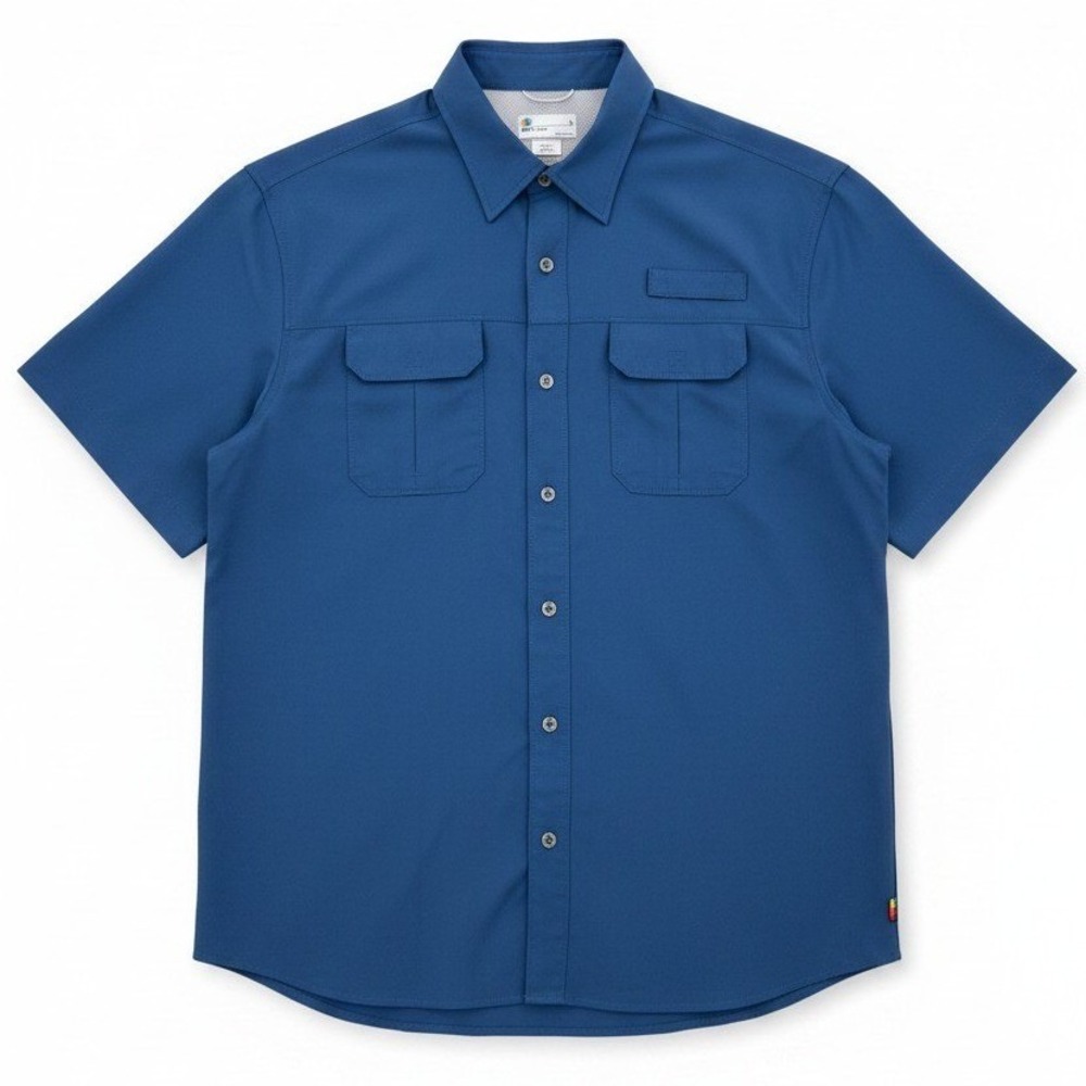 UB Tech Blue Short Sleeve Button Down, Fishing, Men's Large Ventilated Utility